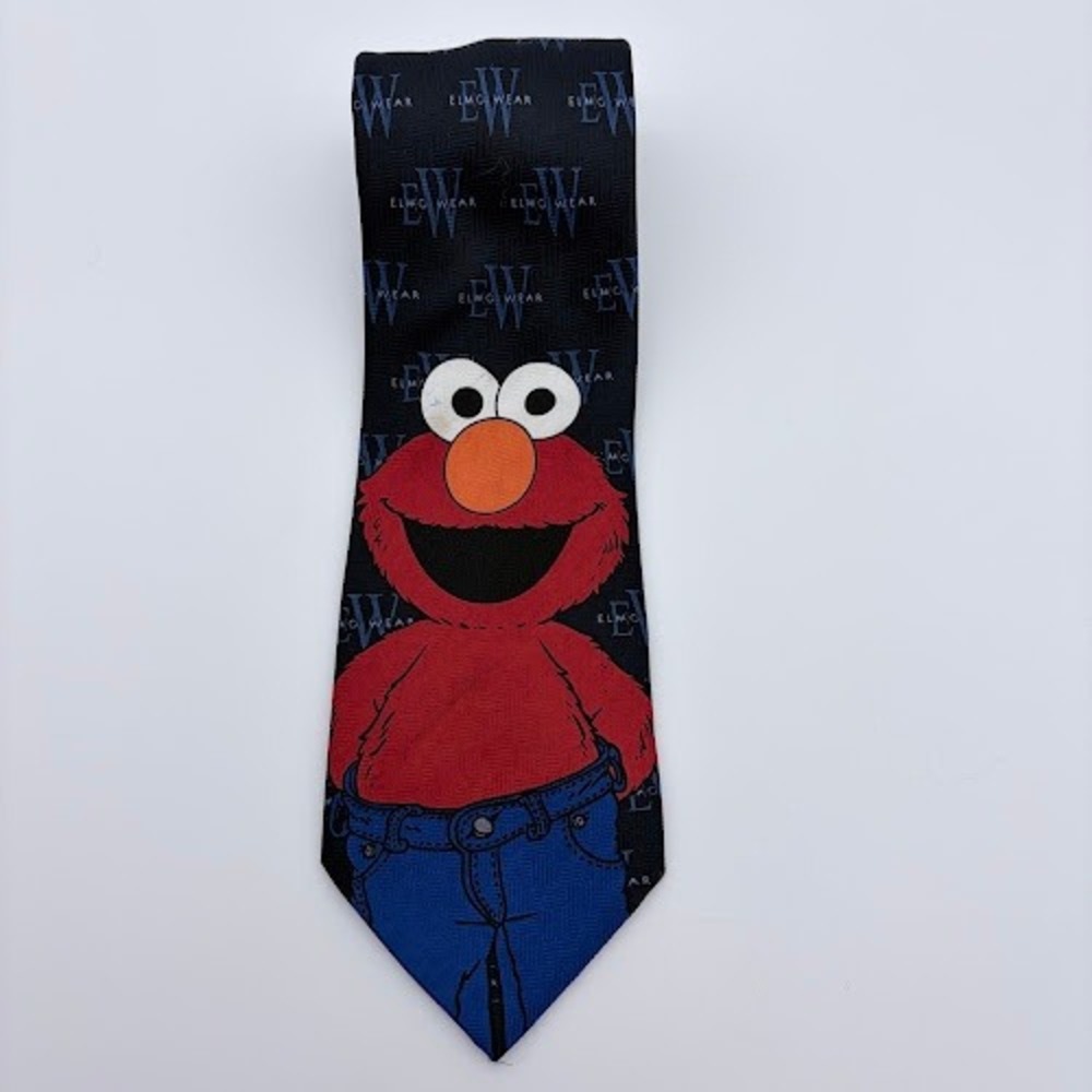 Sesame Street Elmo Wear Necktie Mens OS Navy Blue Logo Print Graphic VTG Wide